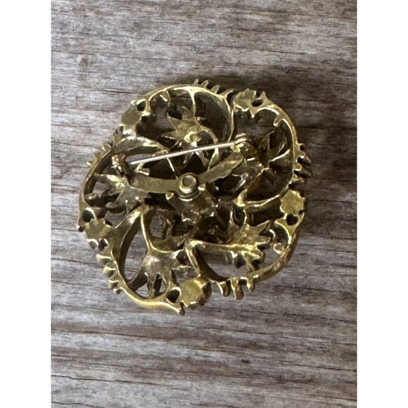 Vintage Coro Gold Tone Brooch With Blue Rhinestones - Picture 5 of 6